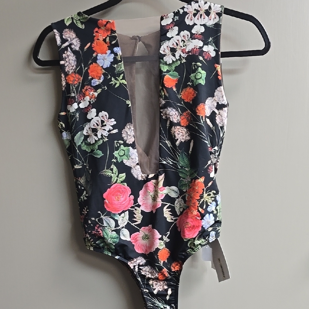 Black and Pink Floral One Piece Swimsuit